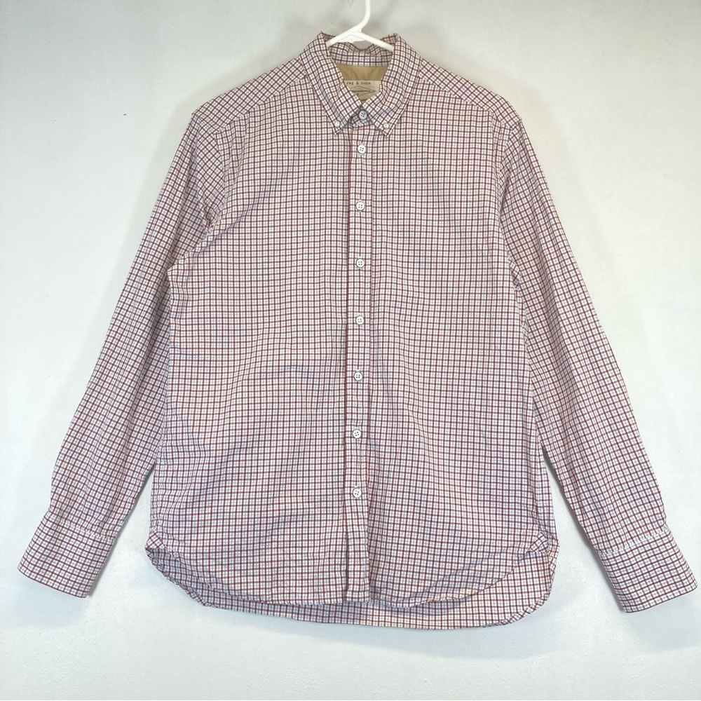 rag & bone Tailored Workwear Button Down Shirt Men's Small Cotton Red White